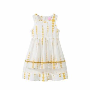 ♪ｍineka♪キッズクルーネックワンピース 子供服 ノースリップ 水玉柄 新品 チュール 綿製 普段着 通園 外出 イエロー100cm 905262/4T