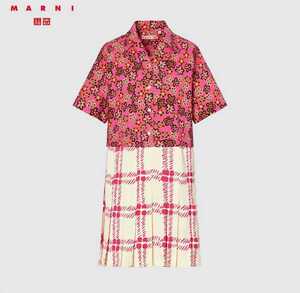 新品★UNIQLO ×MARUNIユニクロ&マルニ★オープンカラープリーツワンピース★Ｌ