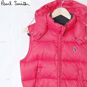 ポールスミスピンクPaul Smith PINK■ダウンベスト ナイロン ジップアップ フード付き■L■レッド ※NK4216335