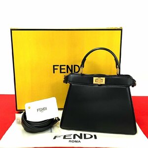 未使用保管品 箱 袋付き FENDI フェンディ ピーカブー アイシーユー プチ レザー 本革 2way ハンドバッグ ショルダーバッグ ブラック 29331