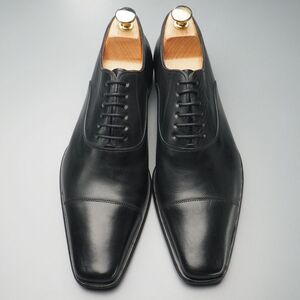 W2964//イタリア製*サントーニ/Santoni*メンズ5.5F/ストレートチップ/キャップトゥ/レザーシューズ/革靴/黒/ブラック