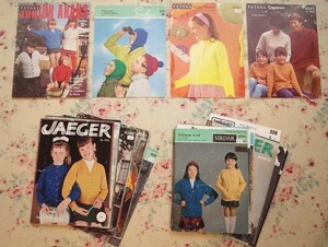 45070/洋書 編物 ニット小冊子 31点セット 1960-1970年代 英語版 Jaeger Patons Sunbeam 編み物 ヴィンテージ セーター 帽子 子供服