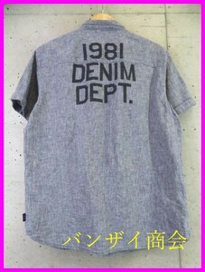 【送料300円可】9070b9◆良品◆麻混素材◆ARMANI JEANS ジョルジオ アルマーニジーンズ 半袖シャンブレーシャツ L/ジャケット/ダンガリー