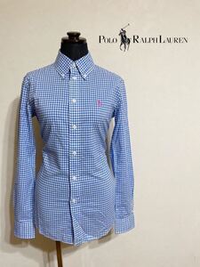 【美品】 Polo Ralph Lauren ポロ ラルフローレン レディース ギンガムチェック柄 ボタンダウン シャツ トップス サイズ2 長袖 155/84A