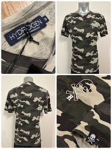 名作 本物 新品 HYDROGEN ハイドロゲン スカル Vネック 半袖 Tシャツ 迷彩 カモフラージュ S