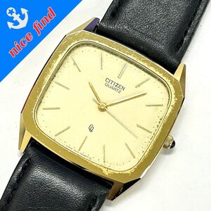 1円～◆シチズン citizen◆45-3145 クォーツ 腕時計 メンズ ウォッチ ゴールド文字盤 メタル SS スクエアフェイス 不動品