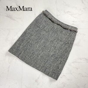 美品 Max Mara Weeknd マックスマーラ ウィークエンド ウール混 ツイードタイトスカート ミニ丈 裏地あり グレー サイズ36*PC885