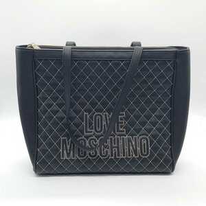 LOVE MOSCHINO ラブモスキーノ 刺繍 ロゴ 文字 レディース トートバッグ ハンドバッグ ブラック ホワイト レザー ブランド dn-22x1174