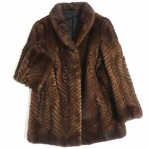 美品▼OS FUR MINK デザインミンク 本毛皮コート ダークブラウン 毛質艶やか・柔らか◎