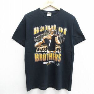 M/古着 半袖 ビンテージ Tシャツ メンズ 00s Band of Brothers アメフト コットン クルーネック 黒 ブラック 24mar23 中古