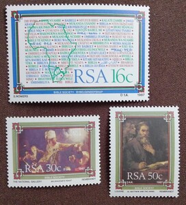 南アフリカ　RSA 1987.11.19 聖書協会　3完 絵画　レンブラント　地図　宗教　美術　芸術　アート　未使用糊あり