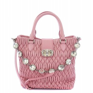 ミュウミュウ miumiu マテラッセ ナッパクリスタル 2WAY ハンドバッグ トートバッグ ショルダーバッグ レザー ピンク 5BE001