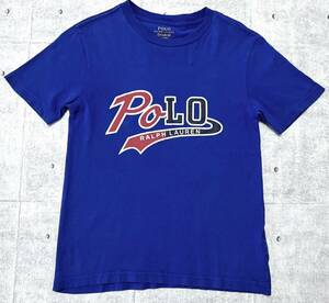 POLO RALPH LAUREN キッズ140 センターロゴ 半袖 Tシャツ　　ポロラルフローレン 子供服 男の子 ビッグロゴ デカロゴ ブルー 青 柳9636