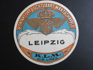 KLM■就航地ラベル■LEIPZIG■ライプツィヒ■KONINKLIJKE LUCHTVAART MAATSCHAPPIJ■フィンチロゴ■1920