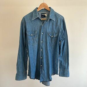 Wrangler ラングラー ヴィンテージ メンズ #M ロングテール ウエスタン デニム シャツ インディゴ15364