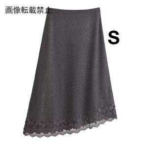 vintage ヴィンテージ レトロ レース ニット アシメトリー フレアスカート Sサイズ レディース ★ZARA 好きな方に★冬新作 新品未使用★