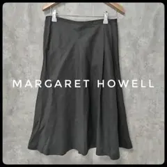 MARGARET HOWELL フレアスカート 綿 麻 黒 ★