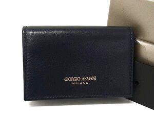 ■新品■未使用■ GIORGIO ARMANI ジョルジオアルマーニ レザー カードケース カード入れ 名刺入れ メンズ ネイビー系 BL1523