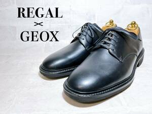 【未使用】REGAL × GEOX リーガル 上質 プレーントゥ ビジネスシューズ 本革 レザー 黒 ブラック 25cm メンズ 紳士靴