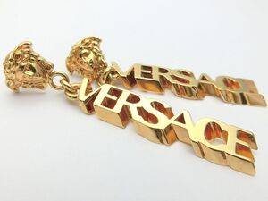 1000円スタート ピアス VERSACE ヴェルサーチ ヴェルサーチェ メデューサ ロゴ ドロップ ゴールド 両耳用 ビンテージアクセサリー WHO L234