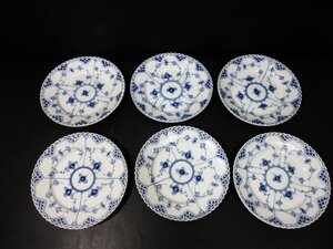 ア748△ ROYAL COPENHAGEN / ロイヤルコペンハーゲン / ブルーフルーテッド / フルレース / プレート皿 / 直径19cm / 計6枚 /洋食器/超美品