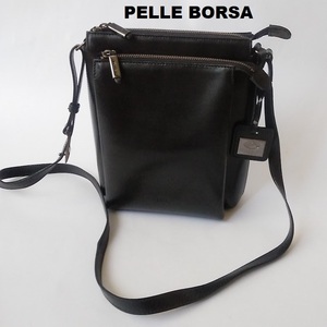 PELLE BORSAペレボルサ★レザーブラックショルダーバッグ　　カバン