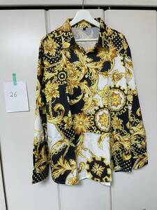 26-2 ドレス シャツ 長袖 XL VERSACE ヴェルサーチ ベルサーチ 風 柄シャツ Yシャツ 派手 バロック アニマル 総柄 チェーン柄