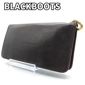 【無骨な存在感★ヴィンテージ】　BLACKBOOTS ブラックブーツ　長財布 ゴールド金具 ロゴ型押し シンプルレザー　ダークブラウン