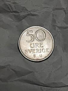 スウェーデン　50オーレ　白銅貨　1968年