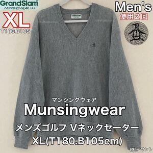 超美品 Munsingwear(マンシングウェア)メンズ ゴルフ Vネック セーター XL(T180.B105cm)使用2回 グレー 秋冬 防寒 グランドスラム デサント