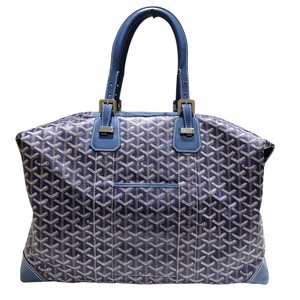 ゴヤール GOYARD ボウリング45 ブルー　シルバー金具 PVC×レザー ボストンバッグ レディース 中古