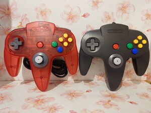 【☆簡易動作チェック済み】 NINTENDO 64 ニンテンドー64 コントローラー コントローラーブロス クリアレッド　ブラック　2台セット