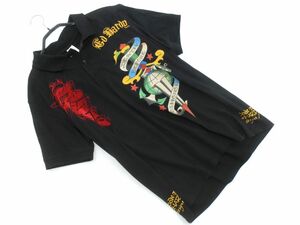 ネコポスOK Ed Hardy エドハーディー プリント ポロシャツ sizeM/黒 ■◆ ☆ efa7 メンズ