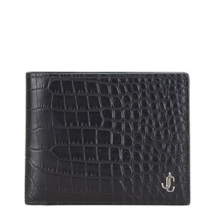 ジミーチュウ MARK マーク クロコ型押し JCロゴ 二つ折り財布 カードケース 札入れ ブラック レザー メンズ JIMMY CHOO 【中古】