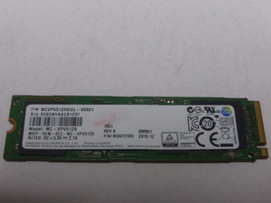 Samsung SSD M.2 NVMe Type2280 512GB 電源投入回数2785回 使用時間17493時間 正常93% MZ-VPV5120 中古品です