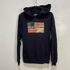 ☆送料無料☆RalphLauren☆ポロジーンズ☆星条旗ワッペンパーカー☆Tシャツ生地素材☆ネイビー☆S☆USAフラッグ☆D24M