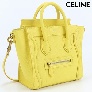 6/16はさらに+11倍 中古 セリーヌ トートバッグ レディース ブランド CELINE ラゲージナノ カーフ 18924 3DRU 11CT イエロー バッグ