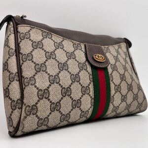 極美品 GUCCI グッチ シェリーライン GGスプリーム クラッチバッグ セカンドバッグ ヴィンテージ PVC レザー 本革 ブラウン ベージュ ロゴ