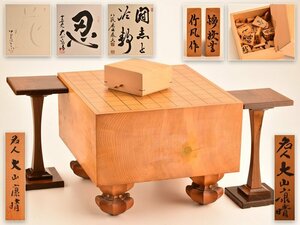 【琴》送料無料 将棋道具 大山康晴名人書付 本榧材将棋盤 「忍」 竹風作 錦旗書 盛上駒 WL257○