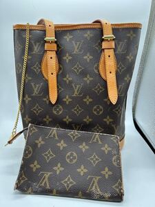 AS12 1円〜 LOUIS VUITTON ルイヴィトン モノグラム バケットPM M42238 トートバッグ ショルダーバッグ レザー　ポーチ付き　