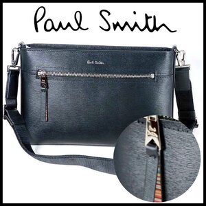 新品 定価39,600円 ポールスミス ショルダーバッグ クラッチバッグ 2WAY 黒 ストローグレインレザー Paul Smith メンズ 即決 【3590】