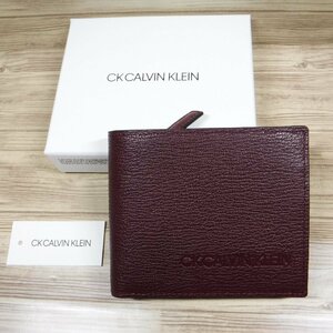 QQ680 CK カルバンクライン 定価16500円 新品 二つ折り財布 小銭入れ着脱 ボルドー 牛革 防水レザー カード6枚収納 803634 CALVIN KLEiN