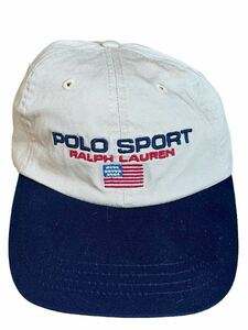 ●●美品POLO SPORT RALPH LAUREN ポロスポーツ ラルフローレン 星条旗ロゴ キャップ帽子 ベージュxネービー●●