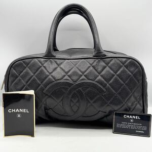 1円 CHANEL シャネル マトラッセ キャビアスキン レザー ミニボストンバッグ ハンドバッグ ココマーク ブラック バッグ シール有 カード付