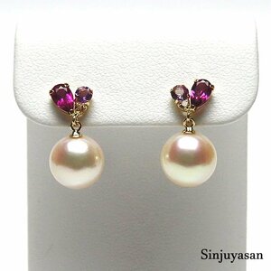 真珠屋さん 可愛く華やか【ホワイトピンク】 最高の色！8.0mm アコヤ真珠 美しい半貴石 K18ピアス 伊勢志摩産特選パール 18金 新品