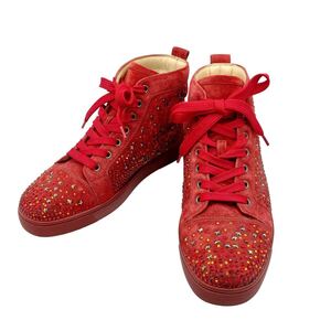 【美品】クリスチャンルブタン Christian Louboutin スター スワロフスキー ハイカット スニーカー スエード レッド サイズ38