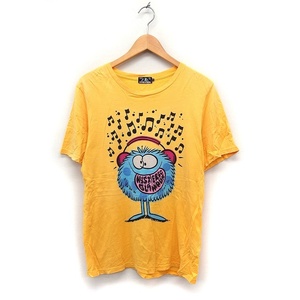 ヒステリックグラマー HYSTERIC GLAMOUR kevin lyons プリント Tシャツ カットソー 半袖 丸首 コットン 綿 M イエロー 黄 /FT22 レディース