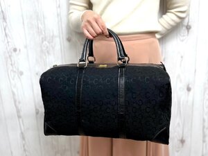 極美品 CELINE セリーヌ ヴィンテージ Cマカダム ボストンバッグ ハンドバッグ バッグ キャンバス×レザー 黒 A4収納可 79474Y