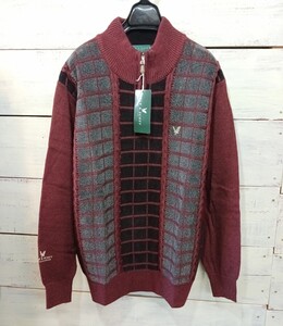 新品☆LYLE&SCOTT ライル&スコット ハーフジップ ニット セーター タートルネック チェック柄 メンズS タグ付き