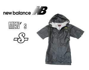 メンズS◇New balance◇半袖ウインドブレーカー ポケットzipあり 黒×金